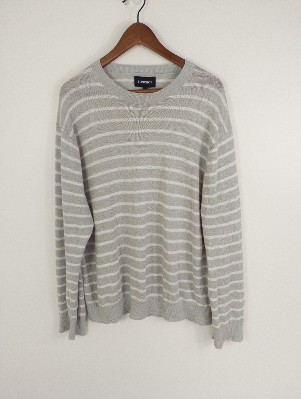 Bonobos Slim Fit Linen Crew Neck Striped Sweater XL Grey White